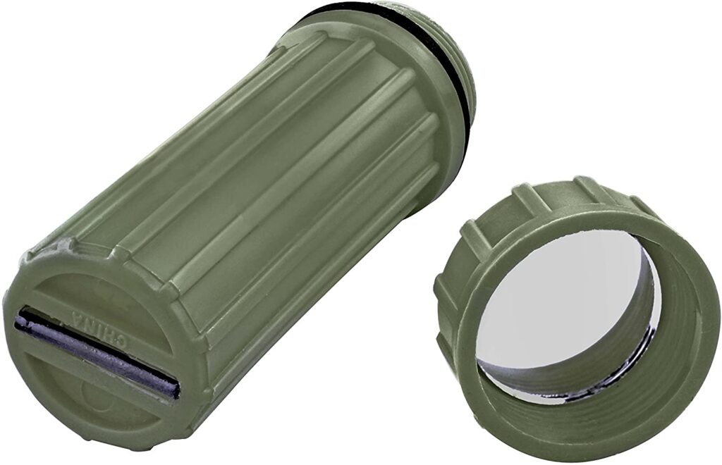 SE 3-IN-1 Green Waterproof Match Storage Box with an unscrewed lid