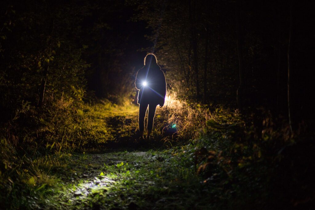 geocaching with flashlight during the night