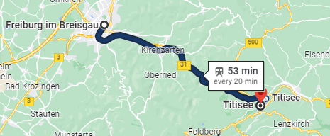 Google Maps Freiburg to Titisee
